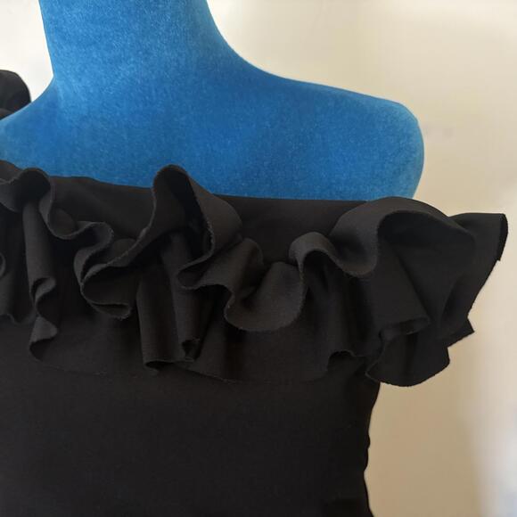 Xscape Off Shoulder Ruffled Ponte Gown Maxi Dress Black 12P - Picture 3 of 7